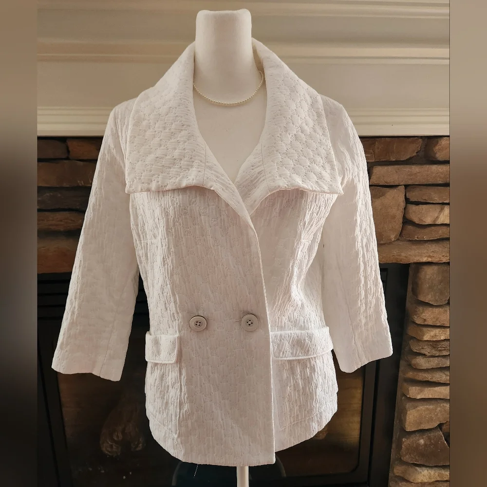 CAbi Club Double Breasted White Women's Blazer M